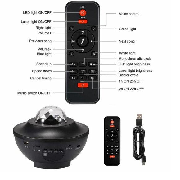 2 LED Galaxy Starry Night Light Projector w/ Bluetooth Speaker & Remote - Picture 4 of 6